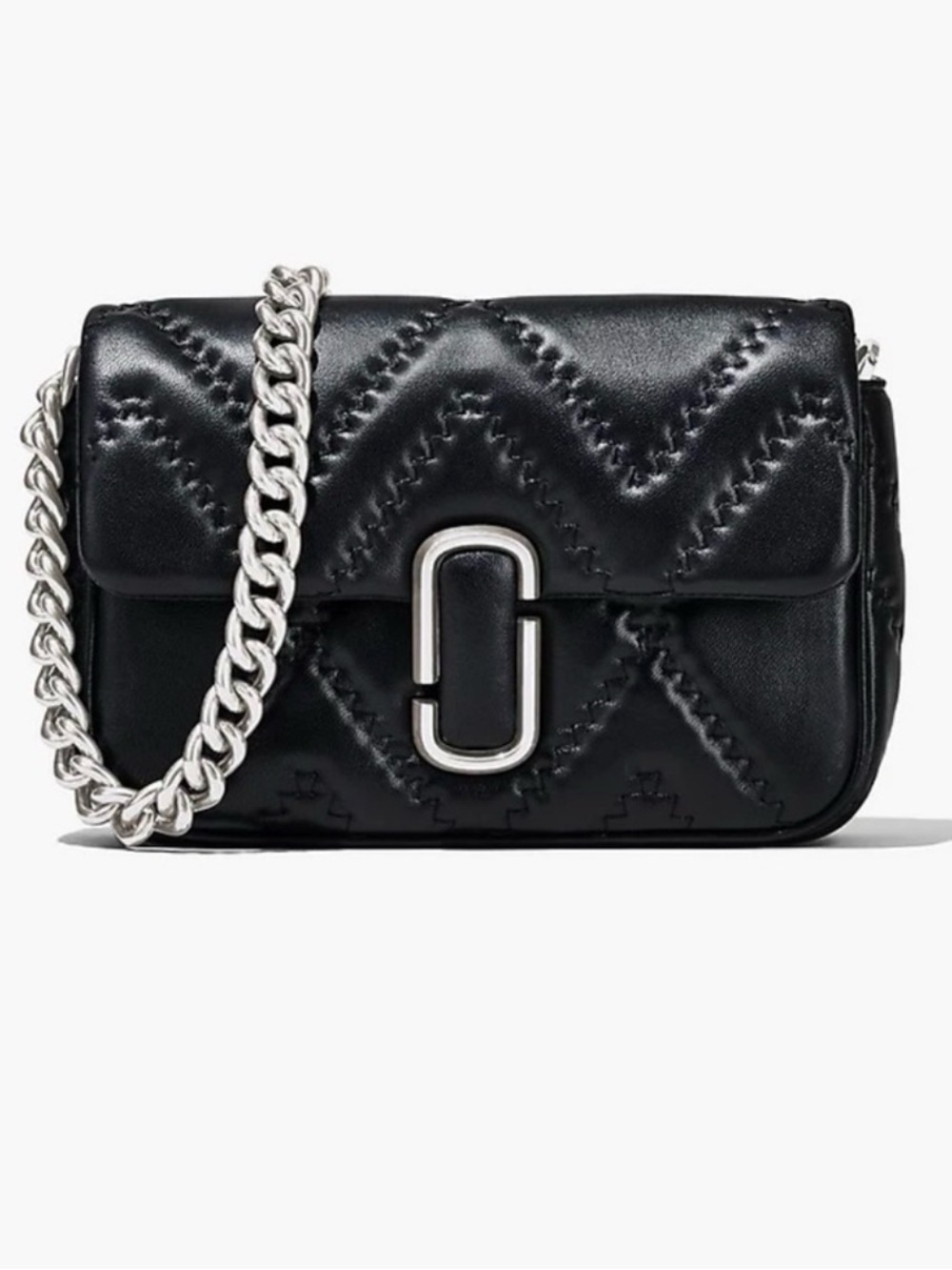 Marc Jacobs Black Quilted Leather Crossbody with Silver Chain